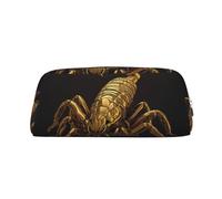 LHBWCVN Federmäppchen mit goldfarbenem Skorpion, großes Fassungsvermögen, ästhetisches Stiftetui, Leder, Make-up-Tasche für Damen und Herren, Reise-Kulturbeutel, Reißverschluss, Kosmetiktasche, weit
