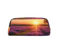 LHBWCVN Federmäppchen mit großem Fassungsvermögen, Motiv: Lavendelwiese bei Sonnenuntergang, ästhetisches Stifteetui, Leder, Make-up-Tasche für Damen und Herren, Reise-Kulturbeutel, Reißverschluss