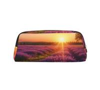 LHBWCVN Federmäppchen mit großem Fassungsvermögen, Motiv: Lavendelwiese bei Sonnenuntergang, ästhetisches Stifteetui, Leder, Make-up-Tasche für Damen und Herren, Reise-Kulturbeutel, Reißverschluss