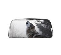 LHBWCVN Federmäppchen mit heulendem Wolf, großes Fassungsvermögen, ästhetisches Stifteetui, Leder, Make-up-Tasche für Damen und Herren, Reise-Kulturbeutel, Reißverschluss, Kosmetiktasche, weit