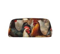 LHBWCVN Federmäppchen mit Huhn- und Hahn-Aufdruck, großes Fassungsvermögen, ästhetische Stifttasche, Leder-Make-up-Tasche für Damen und Herren, Reise-Kulturbeutel, Reißverschluss, Kosmetiktasche, weit