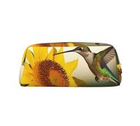 LHBWCVN Federmäppchen mit Kolibri-Sonnenblume, großes Fassungsvermögen, ästhetisches Stifteetui, Leder, Make-up-Tasche für Damen und Herren, Reise-Kulturbeutel, Reißverschluss, Kosmetiktasche, weit