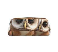 LHBWCVN Federmäppchen mit lustigem Eulenmotiv, großes Fassungsvermögen, ästhetisches Stiftetui, Leder, Make-up-Tasche für Damen und Herren, Reise-Kulturbeutel, Kosmetiktasche, weit geöffnetes Münzfach