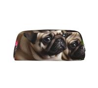 LHBWCVN Federmäppchen mit Mops-Motiv, großes Fassungsvermögen, ästhetisches Stifteetui, Leder, Make-up-Tasche für Damen und Herren, Reise-Kulturbeutel, Reißverschluss, Kosmetiktasche, weit geöffnetes