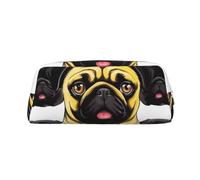 LHBWCVN Federmäppchen mit Mops-Motiv, großes Fassungsvermögen, ästhetisches Stifteetui, Leder, Make-up-Tasche für Damen und Herren, Reise-Kulturbeutel, Reißverschluss, Kosmetiktasche, weit geöffnetes