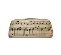 LHBWCVN Federmäppchen mit Musiknoten auf altem Papier, großes Fassungsvermögen, ästhetisches Stifteetui, Leder-Make-up-Tasche für Damen, Herren, Reise-Kulturbeutel, Reißverschluss, Kosmetiktasche