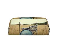 LHBWCVN Federmäppchen mit Musiktrommel im Feld, großes Fassungsvermögen, ästhetische Stifttasche, Leder-Make-up-Tasche für Damen, Herren, Reise-Kulturbeutel, Reißverschluss, Kosmetiktasche, weit