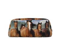 LHBWCVN Federmäppchen mit Pferdemotiv, großes Fassungsvermögen, ästhetische Stifttasche, Leder, Make-up-Tasche für Damen und Herren, Reise-Kulturbeutel, Reißverschluss, Kosmetiktasche, weit geöffnetes