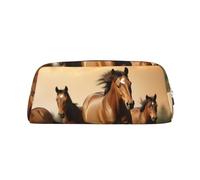 LHBWCVN Federmäppchen mit Pferdemotiv, großes Fassungsvermögen, ästhetische Stifttasche, Leder, Make-up-Tasche für Damen und Herren, Reise-Kulturbeutel, Reißverschluss, Kosmetiktasche, weit geöffnetes