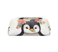 LHBWCVN Federmäppchen mit Pinguin mit Blumen, großes Fassungsvermögen, ästhetisches Stifteetui, Leder-Make-up-Tasche für Damen und Herren, Reise-Kulturbeutel, Reißverschluss, Kosmetiktasche, weit