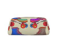 LHBWCVN Federmäppchen mit Rollschuhen, Retro-Design, großes Fassungsvermögen, ästhetisches Stifteetui, Leder, Make-up-Tasche für Damen und Herren, Reise-Kulturbeutel, Reißverschluss, Kosmetiktasche