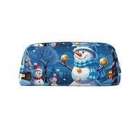 LHBWCVN Federmäppchen mit Schneemann, großes Fassungsvermögen, ästhetisches Stifteetui, Leder, Make-up-Tasche für Damen und Herren, Reise-Kulturbeutel, Reißverschluss, Kosmetiktasche, weit geöffnetes