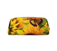 LHBWCVN Federmäppchen mit Sonnenblumen-Motiv, großes Fassungsvermögen, ästhetisches Stifteetui, Leder, Make-up-Tasche für Damen und Herren, Reise-Kulturbeutel, Reißverschluss, Kosmetiktasche, weit