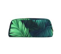 LHBWCVN Federmäppchen mit tropischen Palmenblättern, großes Fassungsvermögen, ästhetische Stifttasche, Leder, Make-up-Tasche für Damen und Herren, Reise-Kulturbeutel, Reißverschluss, Kosmetiktasche