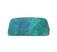 LHBWCVN Federmäppchen mit türkisfarbenem Muster, großes Fassungsvermögen, ästhetisches Stifteetui, Leder, Make-up-Tasche für Damen und Herren, Reise-Kulturbeutel, Reißverschluss, Kosmetiktasche, weit