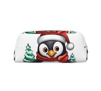 LHBWCVN Federmäppchen mit weihnachtlichem Pinguin, großes Fassungsvermögen, ästhetisches Stiftetui, Leder, Make-up-Tasche für Damen und Herren, Reise-Kulturbeutel, Reißverschluss, Kosmetiktasche, weit
