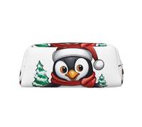 LHBWCVN Federmäppchen mit weihnachtlichem Pinguin, großes Fassungsvermögen, ästhetisches Stiftetui, Leder, Make-up-Tasche für Damen und Herren, Reise-Kulturbeutel, Reißverschluss, Kosmetiktasche, weit