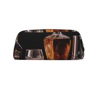 LHBWCVN Federmäppchen mit Whisky-Bierbildern, großes Fassungsvermögen, ästhetisches Stifteetui, Leder, Make-up-Tasche für Damen und Herren, Reise-Kulturbeutel, Reißverschluss, Kosmetiktasche, weit