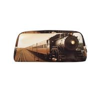 LHBWCVN Federmäppchen mit Zug und Eisenbahn, großes Fassungsvermögen, ästhetisches Stifteetui, Leder, Make-up-Tasche für Damen und Herren, Reise-Kulturbeutel, Reißverschluss, Kosmetiktasche, weit