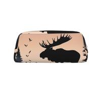 LHBWCVN Federmäppchen, Motiv: Elch, Bergkiefer, großes Fassungsvermögen, ästhetisches Stiftetui, Leder, Make-up-Tasche für Damen und Herren, Reise-Kulturbeutel, Reißverschluss, Kosmetiktasche, weit