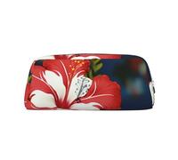LHBWCVN Federmäppchen, Motiv: Hawaii-Blume, großes Fassungsvermögen, ästhetisches Stifteetui, Leder, Make-up-Tasche für Damen und Herren, Reise-Kulturbeutel, Reißverschluss, Kosmetiktasche, weit