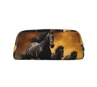 LHBWCVN Federmäppchen, Motiv: Laufende Pferde, großes Fassungsvermögen, ästhetische Stifttasche, Leder, Make-up-Tasche für Damen und Herren, Reise-Kulturbeutel, Reißverschluss, Kosmetiktasche, weit