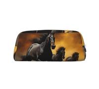 LHBWCVN Federmäppchen, Motiv: Laufende Pferde, großes Fassungsvermögen, ästhetische Stifttasche, Leder, Make-up-Tasche für Damen und Herren, Reise-Kulturbeutel, Reißverschluss, Kosmetiktasche, weit