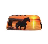 LHBWCVN Federmäppchen, Motiv: Sonnenuntergänge, Pferde, großes Fassungsvermögen, ästhetische Stifttasche, Leder, Make-up-Tasche für Damen und Herren, Reise-Kulturbeutel, Reißverschluss, Kosmetiktasche