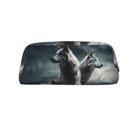 LHBWCVN Federmäppchen, Motiv: Wolf bei Nacht, großes Fassungsvermögen, ästhetisches Stifteetui, Leder, Make-up-Tasche für Damen und Herren, Reise-Kulturbeutel, Reißverschluss, Kosmetiktasche, weit