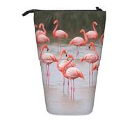 LHBWCVN Flamingos Kosmetiktasche, Stehendes Federmäppchen, Teleskop-Bleistifttasche, tragbarer Stifthalter, niedliches Stand-up-Bleistiftetui für Damen und Herren, Reise-Münztasche, Geldbörse
