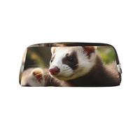 LHBWCVN Frettchen-Federmäppchen, großes Fassungsvermögen, ästhetische Stifttasche, Leder, Make-up-Tasche für Damen und Herren, Reise-Kulturbeutel, Reißverschluss, Kosmetiktasche, weit geöffnetes