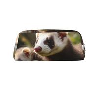 LHBWCVN Frettchen-Federmäppchen, großes Fassungsvermögen, ästhetische Stifttasche, Leder, Make-up-Tasche für Damen und Herren, Reise-Kulturbeutel, Reißverschluss, Kosmetiktasche, weit geöffnetes