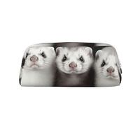 LHBWCVN Frettchen-Federmäppchen, großes Fassungsvermögen, ästhetisches Stiftetui, Leder, Make-up-Tasche für Damen und Herren, Reise-Kulturbeutel, Reißverschluss, Kosmetiktasche, weit geöffnetes