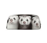 LHBWCVN Frettchen-Federmäppchen, großes Fassungsvermögen, ästhetisches Stiftetui, Leder, Make-up-Tasche für Damen und Herren, Reise-Kulturbeutel, Reißverschluss, Kosmetiktasche, weit geöffnetes