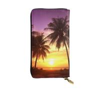 Lhbwcvn Geldbörse mit Palmen bei Sonnenuntergang für Damen und Herren, Clutch, RFID-blockierend, Leder, große Kapazität, Geldbörse, Kreditkartenhalter, Geldtasche mit Reißverschluss, Handyhalter,