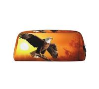 LHBWCVN Goldener Sonnenuntergang Weißkopfseeadler-Federmäppchen, großes Fassungsvermögen, ästhetische Stifttasche, Leder, Make-up-Tasche für Damen und Herren, Reise-Kulturbeutel, Reißverschluss