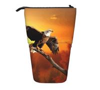 LHBWCVN Goldener Sonnenuntergang Weißkopfseeadler Kosmetiktasche, Stehendes Federmäppchen, Teleskop-Federtasche, tragbarer Stifthalter, niedliches Stand-up-Bleistiftetui für Damen und Herren