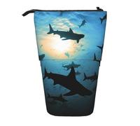 LHBWCVN Hammerhead Sharks Kosmetiktasche, Stehendes Federmäppchen, Teleskop-Bleistifttasche, tragbarer Stifthalter, niedlicher Stand-up-Bleistiftbeutel für Damen und Herren, Reise-Münztasche