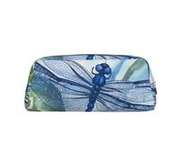 LHBWCVN Handbemaltes blaues Libellen-Federmäppchen, großes Fassungsvermögen, ästhetische Stifttasche, Leder, Make-up-Tasche für Damen und Herren, Reise-Kulturbeutel, Reißverschluss, Kosmetiktasche