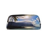 LHBWCVN Hawaii Strand-Federmäppchen, großes Fassungsvermögen, ästhetisches Stifteetui, Leder, Make-up-Tasche für Damen und Herren, Reise-Kulturbeutel, Reißverschluss, Kosmetiktasche, weit geöffnetes