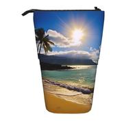 LHBWCVN Hawaii Strand-Kosmetiktasche, Stehendes Federmäppchen, Teleskop-Bleistifttasche, tragbarer Stifthalter, niedliches Stand-up-Bleistiftetui für Damen und Herren, Reise-Münztasche, Geldbörse