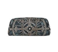 LHBWCVN helm of awe Federmäppchen, großes Fassungsvermögen, ästhetisches Stiftetui, Leder, Make-up-Tasche für Damen und Herren, Reise-Kulturbeutel, Reißverschluss, Kosmetiktasche, weit geöffnetes