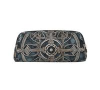 LHBWCVN helm of awe Federmäppchen, großes Fassungsvermögen, ästhetisches Stiftetui, Leder, Make-up-Tasche für Damen und Herren, Reise-Kulturbeutel, Reißverschluss, Kosmetiktasche, weit geöffnetes