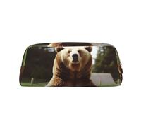 LHBWCVN Hi Bear Federmäppchen mit großem Fassungsvermögen, ästhetisches Stifteetui, Leder, Make-up-Tasche für Damen und Herren, Reise-Kulturbeutel, Reißverschluss, Kosmetiktasche, weit geöffnetes