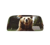 LHBWCVN Hi Bear Federmäppchen mit großem Fassungsvermögen, ästhetisches Stifteetui, Leder, Make-up-Tasche für Damen und Herren, Reise-Kulturbeutel, Reißverschluss, Kosmetiktasche, weit geöffnetes