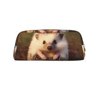 LHBWCVN Igel-Federmäppchen, großes Fassungsvermögen, ästhetisches Stiftetui, Leder, Make-up-Tasche für Damen und Herren, Reise-Kulturbeutel, Reißverschluss, Kosmetiktasche, weit geöffnetes Münzfach