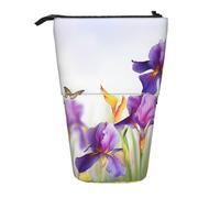 LHBWCVN Iris Kosmetiktasche mit Blumen- und Schmetterlings-Motiv, Stehendes Federmäppchen, Teleskop-Bleistifttasche, tragbarer Stifthalter, niedlicher Stand-up-Bleistiftbeutel für Damen und Herren