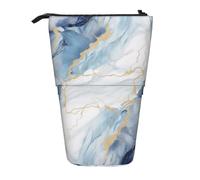 LHBWCVN Kosmetiktasche aus weißem und blauem Marmor, Teleskop-Federmäppchen, tragbarer Stifthalter, niedliches Stand-up-Bleistiftetui für Damen und Herren, Reise-Münztasche, Geldbörse