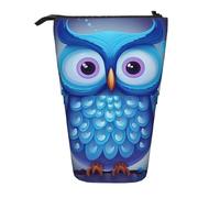LHBWCVN Kosmetiktasche mit blauer Eule, Stehendes Federmäppchen, Teleskop-Bleistifttasche, tragbarer Stifthalter, niedliches Stand-up-Bleistiftetui für Damen und Herren, Reise-Münztasche, Geldbörse
