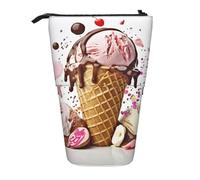 LHBWCVN Kosmetiktasche mit Eiscreme-Motiv, Stehendes Federmäppchen, Teleskop-Bleistifttasche, tragbarer Stifthalter, niedliches Stand-up-Bleistiftetui für Damen und Herren, Reise-Münztasche, Geldbörse